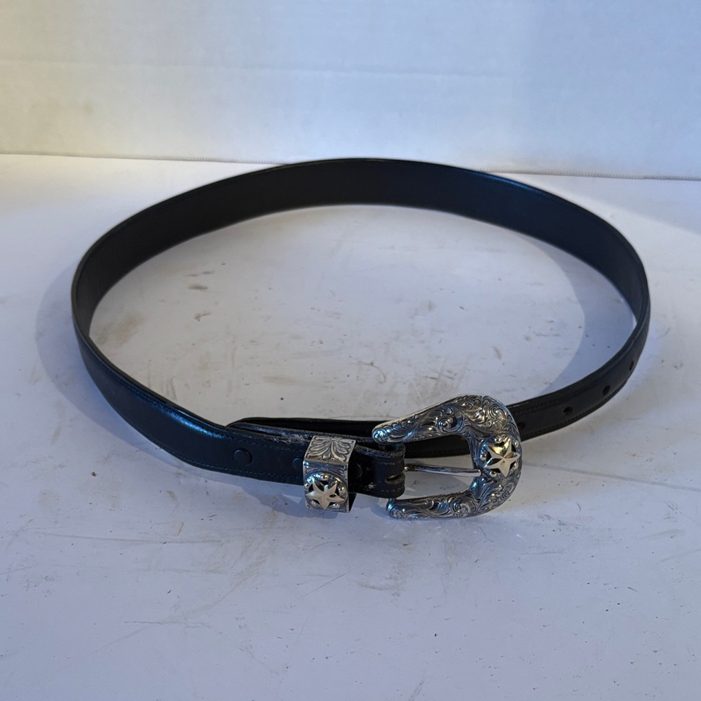 Black Leather Belt with Sterling Silver Buckle